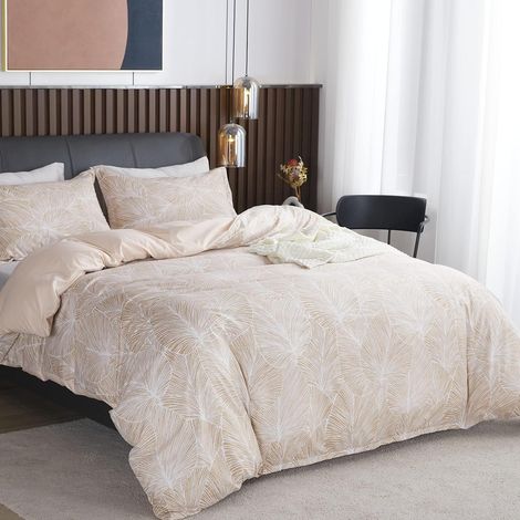 Bettwäsche-Set 220x240 cm Mikrofaser mit 2 Kissenbezügen 65x65 cm Beige