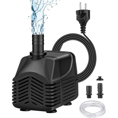 Pompe à Eau Immergée 25W, 1500 L/H Pompe Aquarium Ultra Silencieuse Pompe Submersible pour Aquarium, Petites Fontaine de Jardin avec 2 Buses 1,5M Tuyau