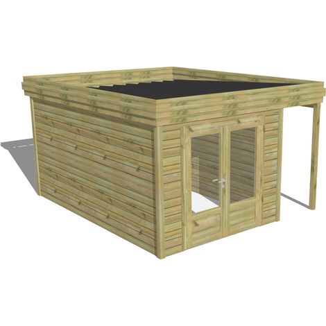 ABRI DE JARDIN bois Pin autoclave 27mm - 3,64x4,34m / 15,8m2 - Bac acier - Abri Français