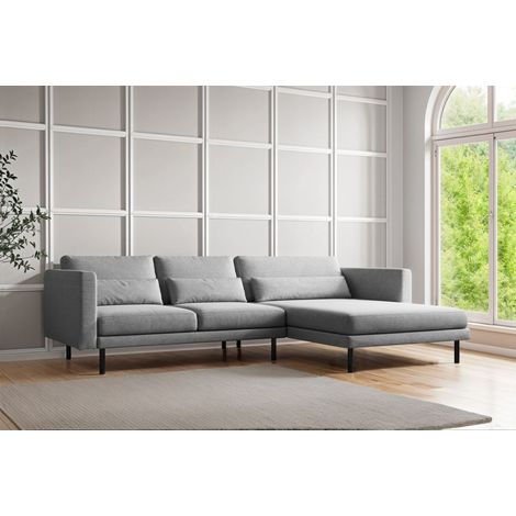 Ecksofa Designersofa AGADA in Stoff Verita Hellgrau Ottomane Rechts (1/2)