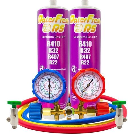 Pack 2 botellas Gas Ralerfresh RS sustituto de R410,R32,R407 y R22 mas llave, adaptador, manometro