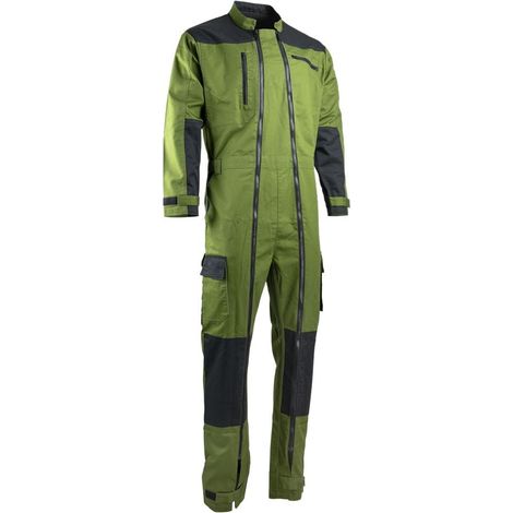 Combinazione di lavoro a doppia zip a due toni multitasche LMA TRIDENT Verde / Nero 4XL