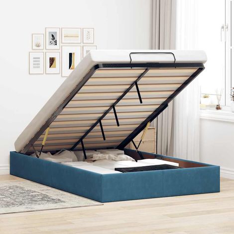 Cadre de lit ottoman sans matelas-Structure de lit bleu foncé 120x190 cm velours (1/5)