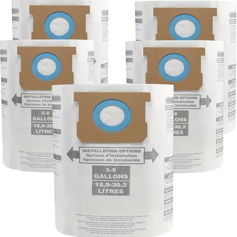 Lot de 5 sacs pour aspirateur d'atelier (5 à 8 gallons) : type E (90661, 9066133) et type H (90671, 9067133)  références : VF2004, VHBS VDBS. Sacs filtrants jetables haute efficacité pour aspirateur (1/5)
