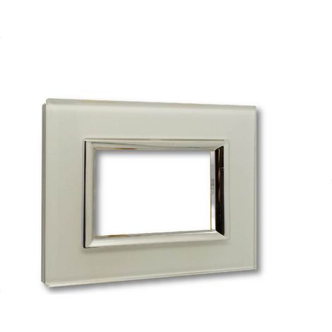 Placca Interruttore 3 Moduli Compatibile Matix Copripresa Vetro Bianco C4803 VSW (1/5)
