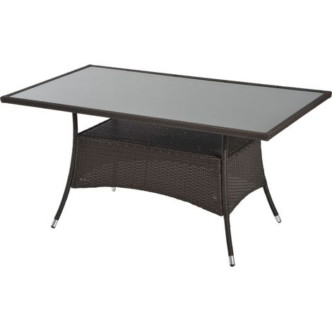 Glas-Gartentisch, Esstisch für den Außenbereich, Gartenmöbel, Polyrattan + Sicherheitsglas, braun + schwarz, 150 x 85 x 74 cm