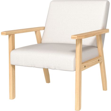 Loungesessel mit Armlehnen, Esszimmerstuhl, Relaxsessel in Leinenoptik, Polstersessel für Wohnzimmer, Schlafzimmer, Massivholzrahmen, 64 x 70 x 72 cm, Cremeweiß