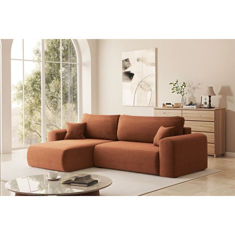 Ecksofa Schlafsofa FLORA Stoff Poso Rostbraun Ottomane Links (1/4)
