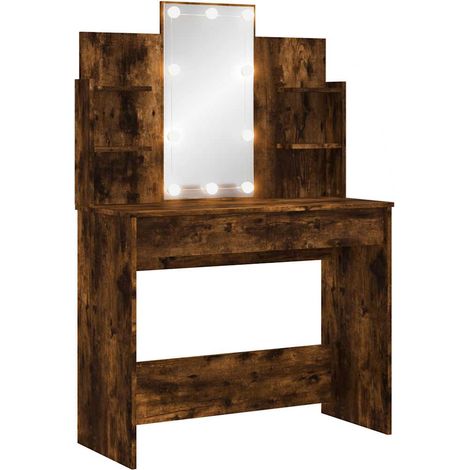 Dressing Table with LED Lights Smoked Oak 96x40x142 cm vidaXL
