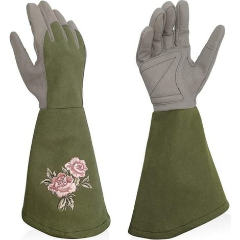 Gants de jardinage femme manches longues en cuir, gants de travail longs verts taille S - couleur, taille (1/5)