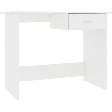 Bureau 1 tiroir bois blanc brillant Athena (1/5)