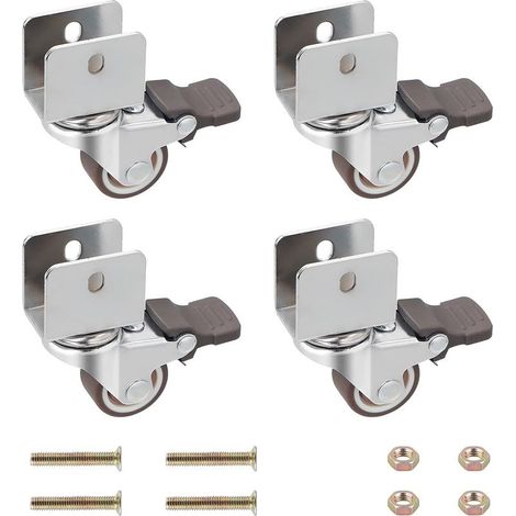 Lot de 4 roulettes de meubles de type U Ø 25 mm, ouverture de plaque 17 mm, roulettes pivotantes pour meubles avec support en forme de U, roulettes pivotantes avec frein, roulettes de (1/5)
