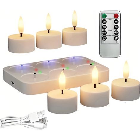 Bougies de Noël rechargeables, lot de 6 bougies LED sans flamme avec télécommande et minuterie, lumières décoratives à piles B (1/5)