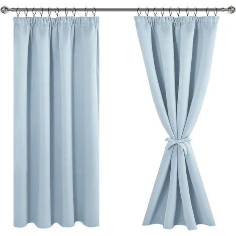 Rideaux Occultants Galon Fronceur pour Rail Lot de 2 Rideau Isolant Thermique Anti UV Double Rideaux Decoration Bloquer Lumiere pour Salon Chambre 167x137cm(LxH) Bleu Clair (1/5)