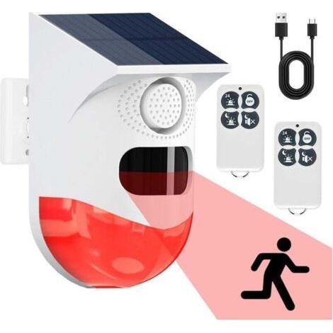 Detector de movimiento solar, detector de movimiento para exteriores, detector de presencia infrarrojo inalámbrico, sonido de 120 dB y resistente al agua IP67, alarma inalámbrica para el hogar o el ga (1/4)
