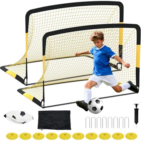 Lot de 2 buts de football portables 6x4 pieds – Installation rapide, cadre robuste, idéal entréeînement et matchs loisirs – Filets résistants, accessoires inclus (ballon, sac, cônes, piquets) – Couleu