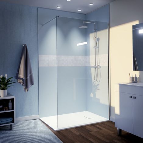Cuisibane – Paroi de douche fixe 120 cm – Verre trempé sécurit 10mm anticalcaire – Hauteur 200 cm – Profilé alu – Système Stop Water (1/4)