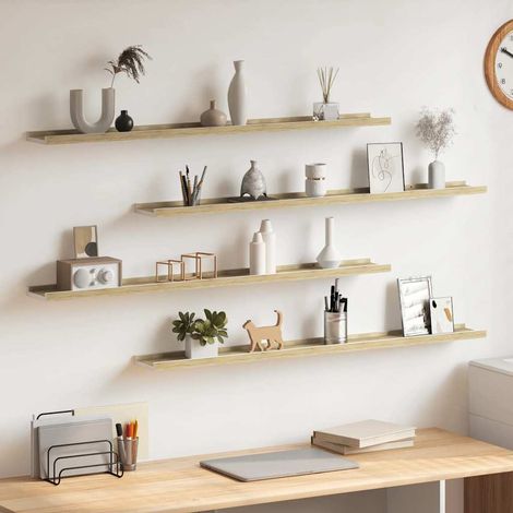 vidaXL Estantes de pared 4 unidades blanco y roble Sonoma 100x9x3 cm (1/5)