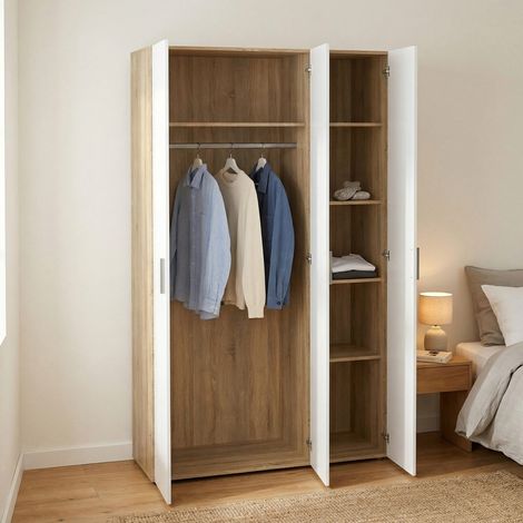 Dmora - Armario 3 puertas Isabelle, Muebles de dormitorio, Vestidor, Armario de ropa, 118x50 h201 cm, Roble y Blanco brillante (1/5)