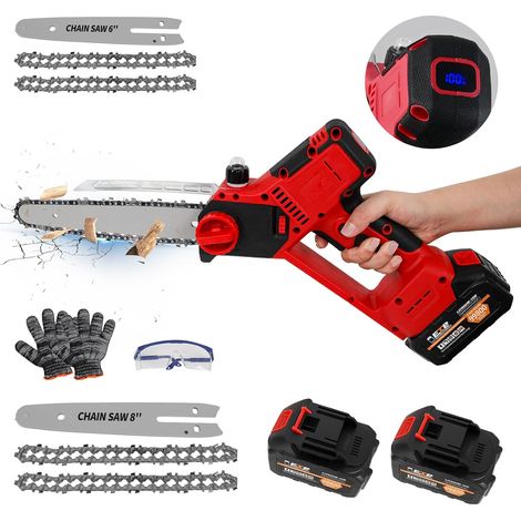 Mini tronçonneuse électrique sans balais de 20,3 cm et 15,2 cm, tronçonneuse électrique sans balais améliorée avec huileur automatique, scie à chaîne électrique portable sans fil pour couper les (1/5)