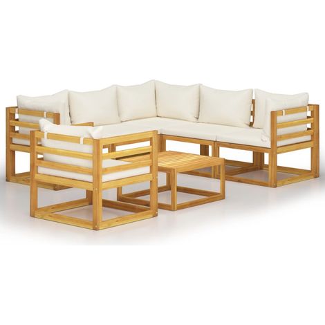 Set Divani da Giardino 7 pz con Cuscini Crema Massello Acacia vidaXL