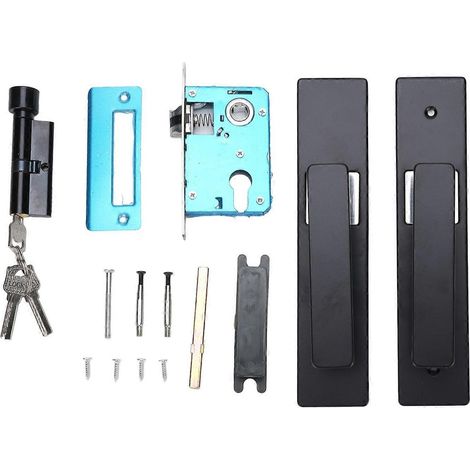 Türgriffset mit Schlüssel für Innen- und Außenbereiche, Badezimmer, Schlafzimmer, geräuschlos, Aluminiumlegierung, schwarz