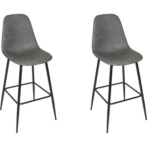 Lot de 2 Chaises de Bar - HOME DECO FACTORY - Amber - Rembourrées - Grises et noires (1/5)