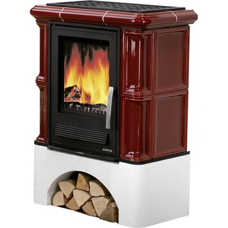 Bavaria Kachelkamin Bordeauxrot, mit Sockel, 7 kW