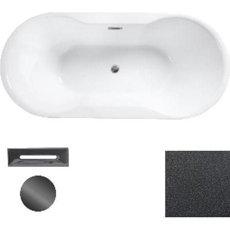 Baignoire îlot graphite Glam avec bonde graphite NAVIA 145x75 (1/2)