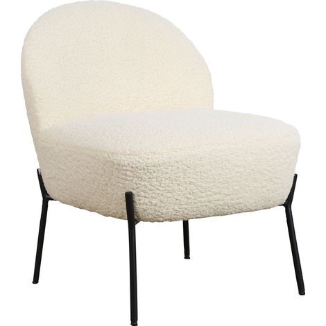 Happy Garden – Fauteuil crapaud en tissu bouclette écru – Dossier rond et assise moelleuse – Pieds métalliques noirs – Dimensions P 64 × l 55 × H 69,5cm