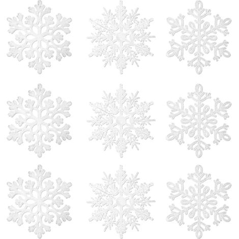 36pcs Flocons de Neige Décoration, Flocons de Neige Paillettes en Plastique, Ornements de Flocon de Neige, Flocon de Neige à Suspendre pour Fenêtre Arbre de Noël Décoration d'hiver