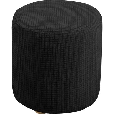 Housse de Pouf Extensible Ronde pour Repose-Pied et Rangement - Noir (1/5)