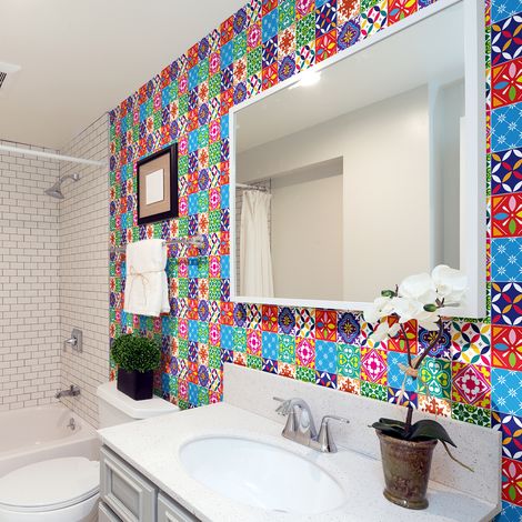 Sticker Mural Carrelage adhésif Cuisine Salle de Bain - 60 STICKERS CARRELAGES AZULEJOS CAELINA - 60stickers10x10cm (1/5)