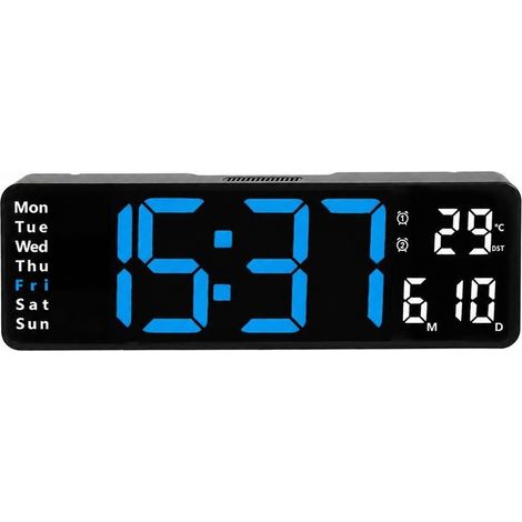 Horloge murale numérique LED 16 pouces, style nordique, grand écran, avec thermomètre, calendrier et alarme (13 pouces) 6629 lumière bleue (1/5)