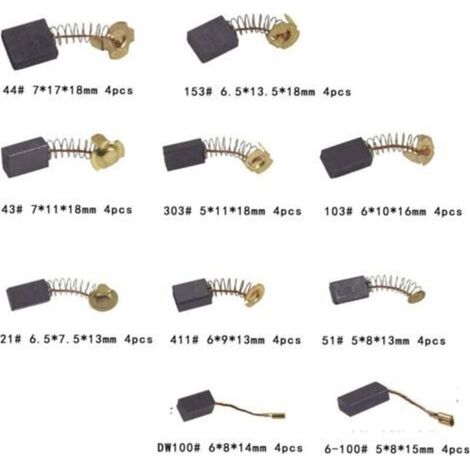 Lot de 40 balais de charbon pour moteur électrique, 10 tailles, universels, pour perceuse, machine, pour ponceuse, scie circulaire