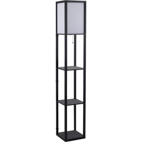 Lampadaire avec étagères, douille E27 jusqu'à 40 W ampoule non fournie éclairage intérieur pour salon et chambre bois noir
