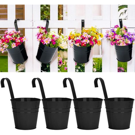 4er Set Hänge-Blumentöpfe 10cm Schwarz Metall mit Haken und Ablaufloch (1/5)