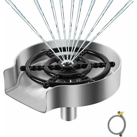 VURAHOME - Rince Verre en Acier Inoxydab, Accessoires pour Evier de Cuisine, Rondel en Métal, Rince Verre Evier, Nettoyeur Verre, Accessoires de Cuisine, Argent Mat (1/5)
