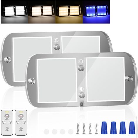 Plafonnier LED 12V Camping-Car, 2 Pièces 800LM 72 LED Intérieur de la lumière de RV avec Interrupteur Marche, 4 Modes Lumière Télécommandée, Dimmable, Intérieur pour Camion/Voiture/Bateau (1/5)