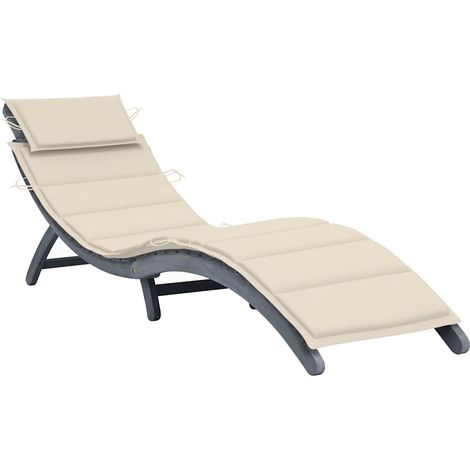 Chaise longue avec coussin Gris Bois d'acacia solide