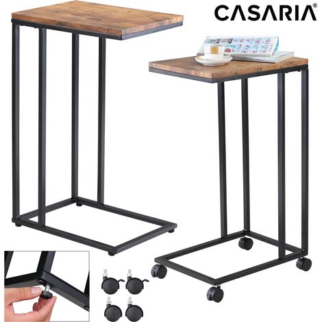 CASARIA® Tavolino con rotelle 50x35x70cm forma a C legno in metallo portata 40 kg tavolo da notte comodino Nero (1/5)