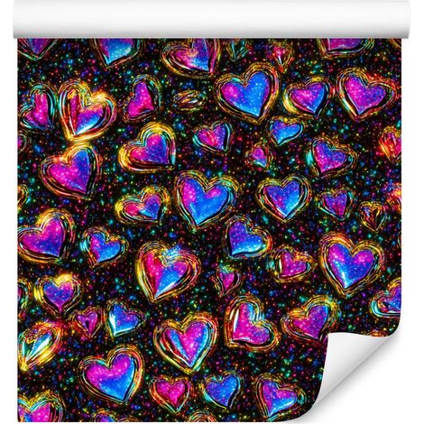 Papel pintado de corazones brillantes neón color burdeos, 50x1000 cm (1/5)