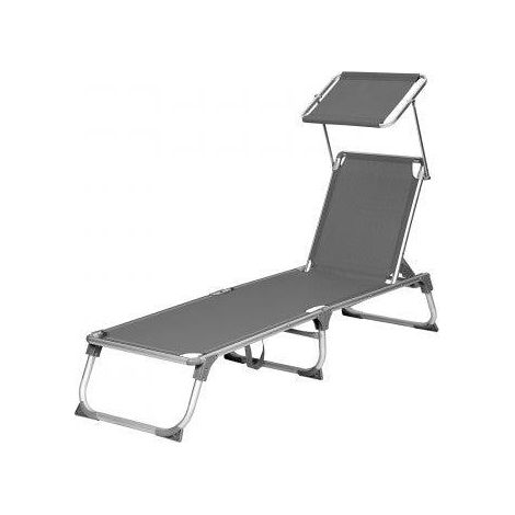 Tumbona de jardín sillón de relajación con respaldo y sombrilla reclinables plegable ligera 193 cm carga 150 kg para jardín gris 120001103 (1/5)