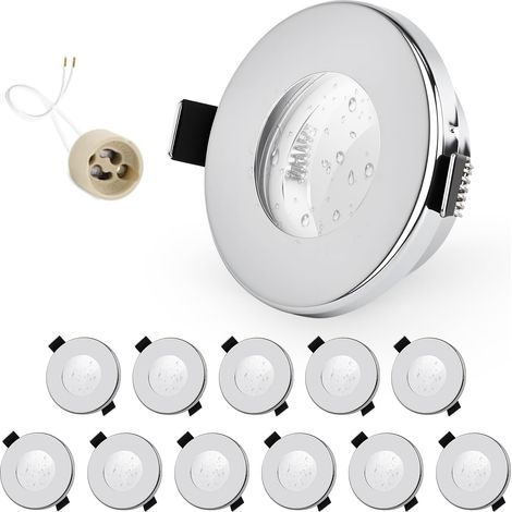 12x Spot LED Encastrable IP65 Cadre Avec Douille GU10, Spots de plafond en Fer Chrome, Rond plat Spots Salle de bain spot cadre d'encastrement 68mm pour extérieur- intérie (1/5)