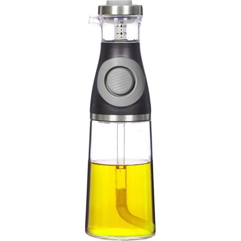 Huilier en verre avec doseur et anti-goutte de 500 ml en acier inoxydable, verre et silicone 9 x 9 x 31 cm (1/3)