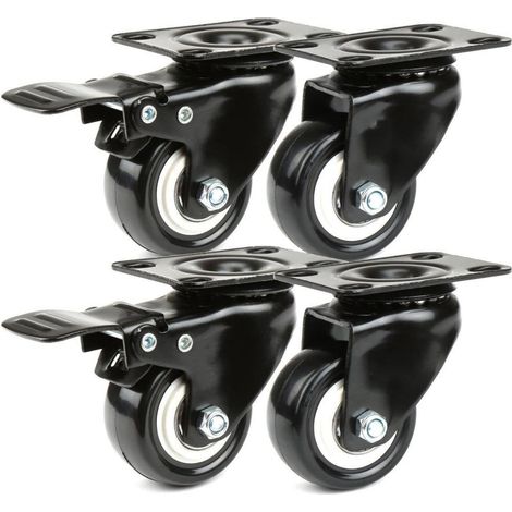 4 x Noir lourd 50mm Roues pivotantes en PU chariot roulette de meubles roue de chariot industriel