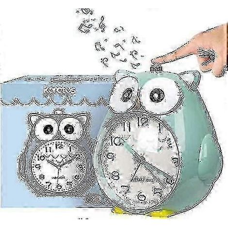 Réveil hibou silencieux pour enfants, avec veilleuse et fonction snooze - Réveil puissant à piles - Vert (1/5)