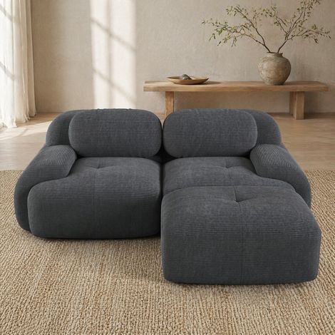 Canapé d’angle modulable en corduroy gris, sans montage, 208 x 178 x 70 cm (1/5)