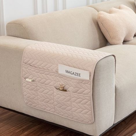 Bolsa de almacenamiento para el reposabrazos del sofá: impermeable, antideslizante, de gran capacidad (50 cm x 90 cm), con 6 compartimentos, ideal para guardar el mando a distancia y el teléfono móvil (1/5)