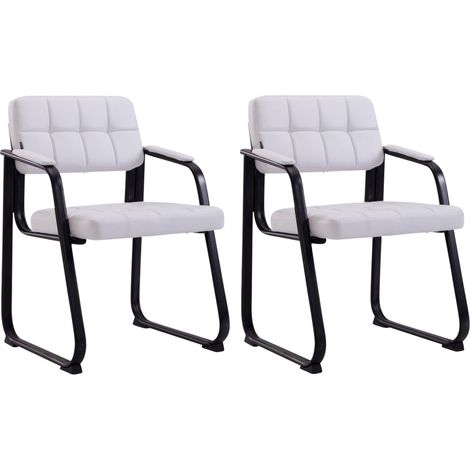 Set 2 sedie ufficio visitatore con braccioli, seduta in PVC bianco, struttura in metallo nero 100003112